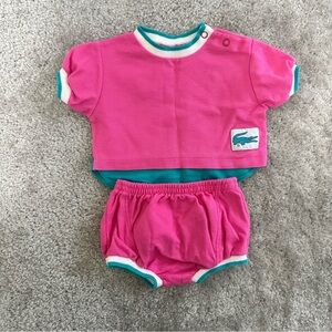 Vintage Lacoste Baby Girl 2 Piece Set Polo Shirt and Bloomers Colorblock Neon 80